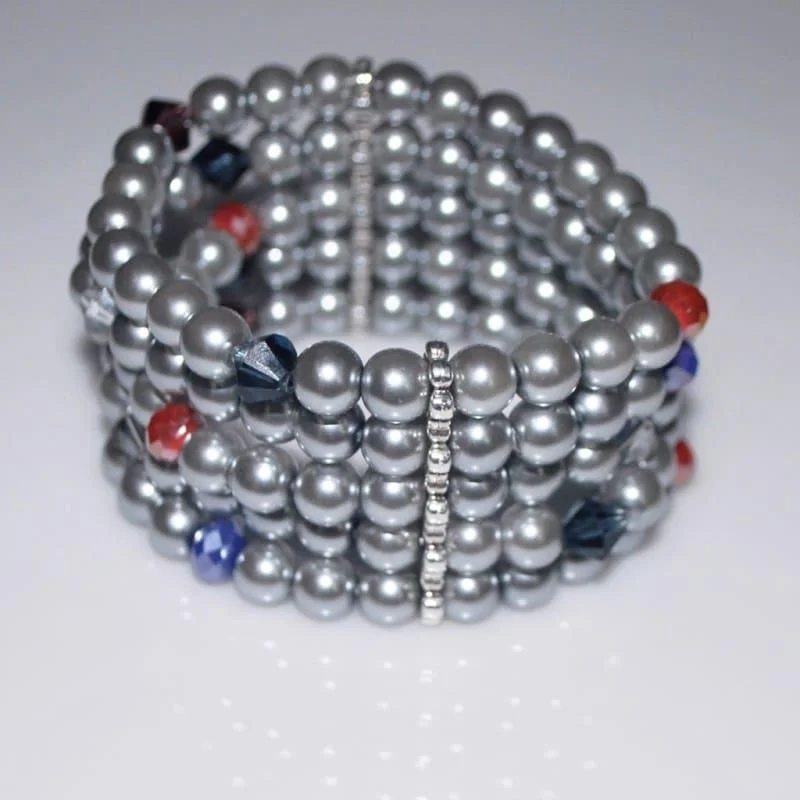 Matte bead bangles-Gray Multiple Strands Glass Pearls Bracelets