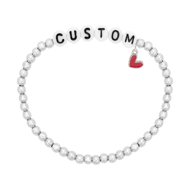 Strand wrap bracelets-Personalized Letter Bead Stretch Bracelet with Red Heart Charm