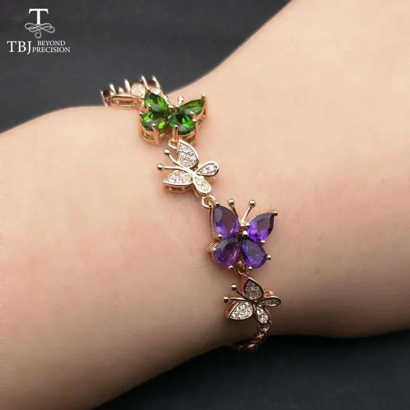 Stranded tribal bangles-Colorful butterfly Gemstones 925 Sterling Silver Bracelets