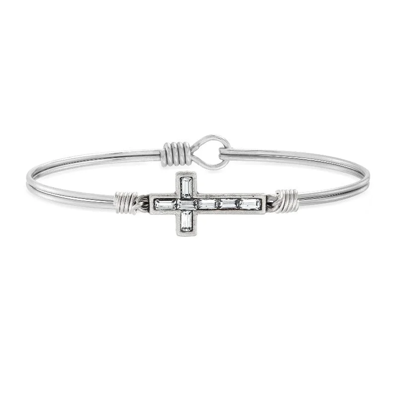 Bead-wrapped bangles-Baguette Cross Bangle Bracelet in Crystal