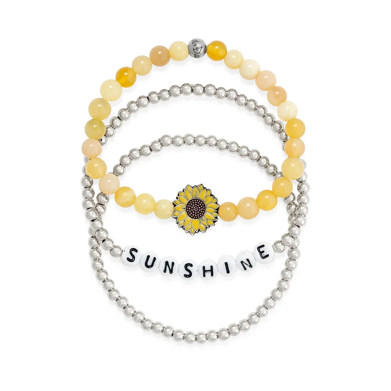 Crisp link bangles-Sunshine + Sunflower Stretch Bracelet Set (Set of 3)