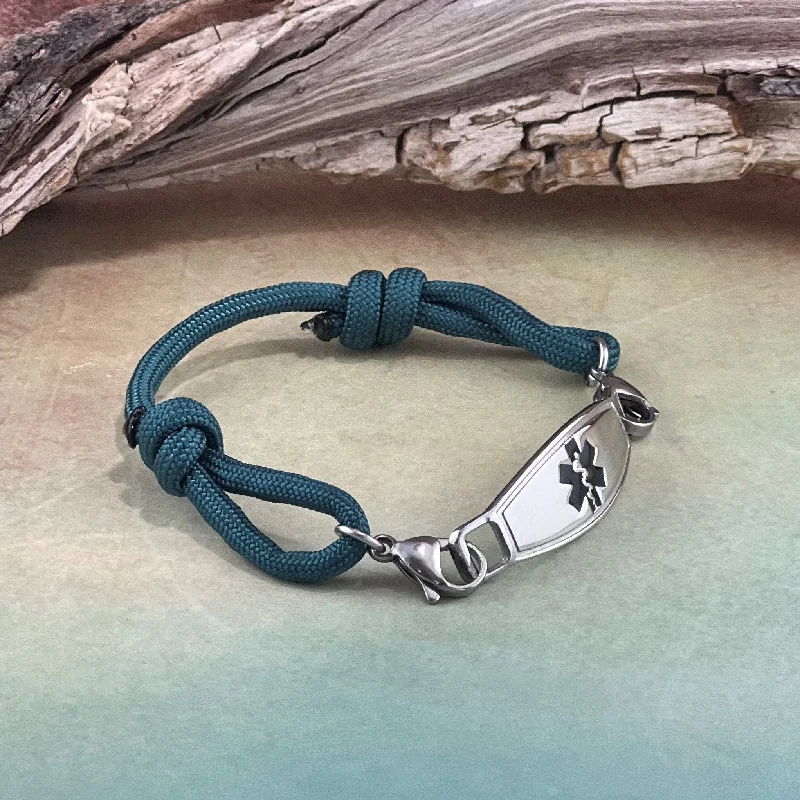 Timeless cameo bracelets-Paracord Medical Alert Bracelet "Teal"