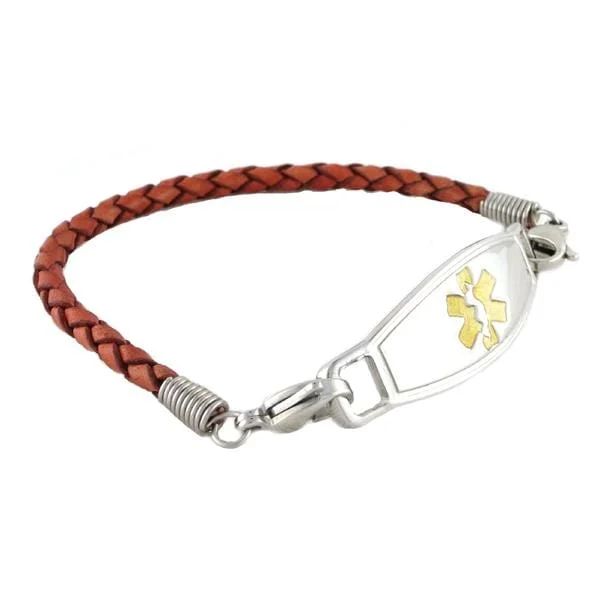 Timeless flair bracelets-Medical ID Bracelet Cognac Braided Leather