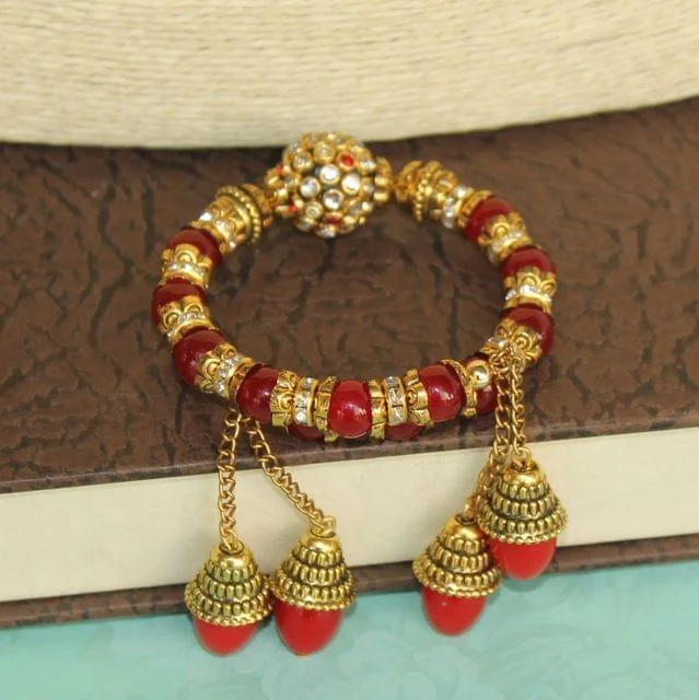 Dual alloy bracelets-Ranita Kundan Bracelets Red