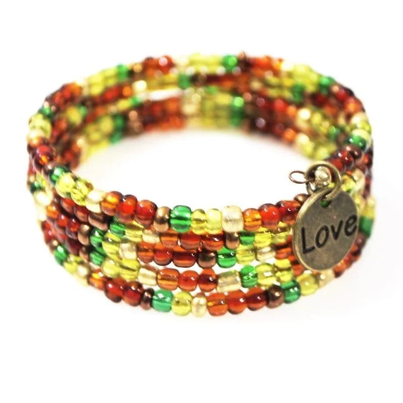 Thin rose bangles-Love Charm Bright Colored Wrap Around Bracelets