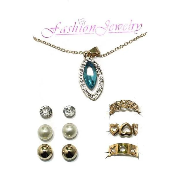 Timeless flair bracelets-Gold Plated Austrian Stone Necklace Bracelet Studs Combo Set