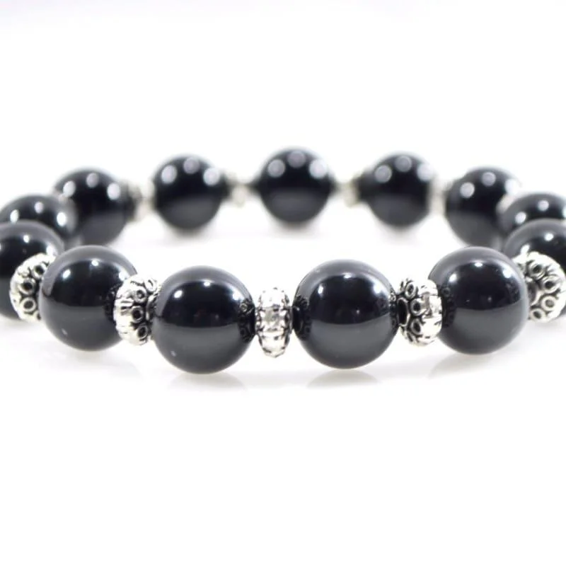 Baroque style bangles-Black Oynx Genuine Agate Stone Stretch Bracelets