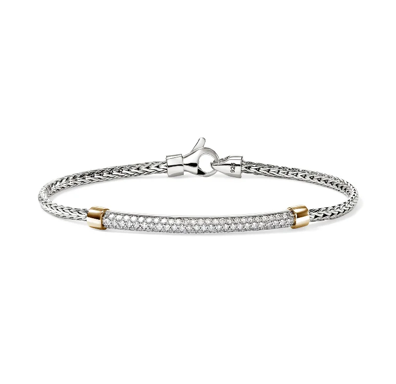 Multi-bead bangles-John Hardy Essentials Mixed Metals Pavé Diamond Bar Bracelet