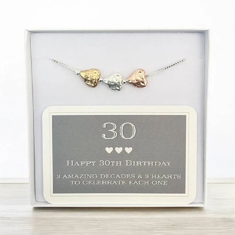 Iolite bead bracelets-30th Birthday Three Heart Drawstring Bracelet