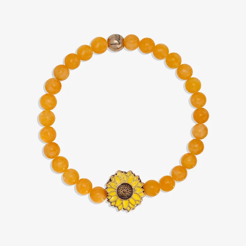 Zircon stone bangles-Sunflower Stretch Bracelet with Natural Yellow Opal Beads