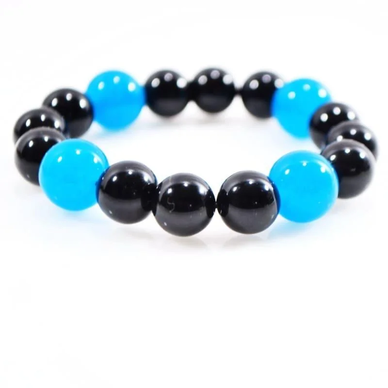 Hawk motif bangles-Black Onyx and Blue Topaz Mixed Gemstone Bracelets