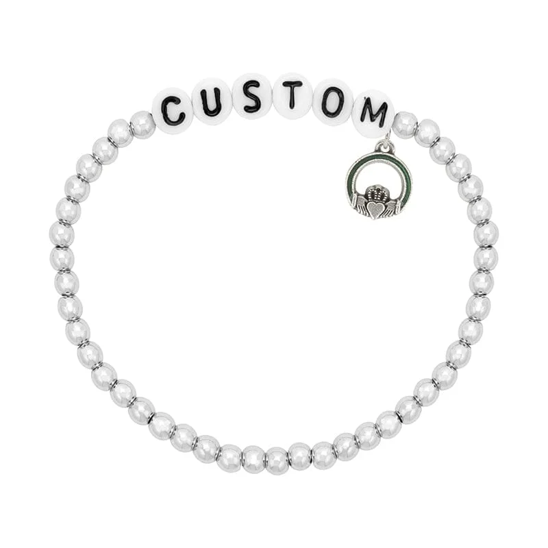 Thin stack bracelets-Personalized Letter Bead Stretch Bracelet with Claddagh