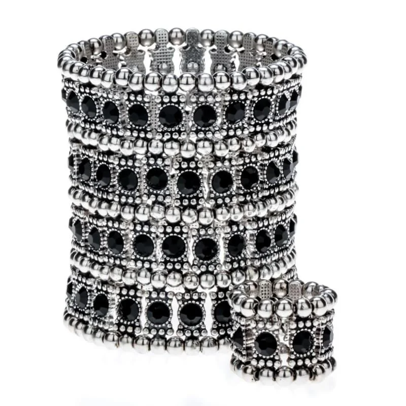 Tahitian pearl bracelets-Multilayer Stretch Cuff Bracelet Ring Jewelry Sets