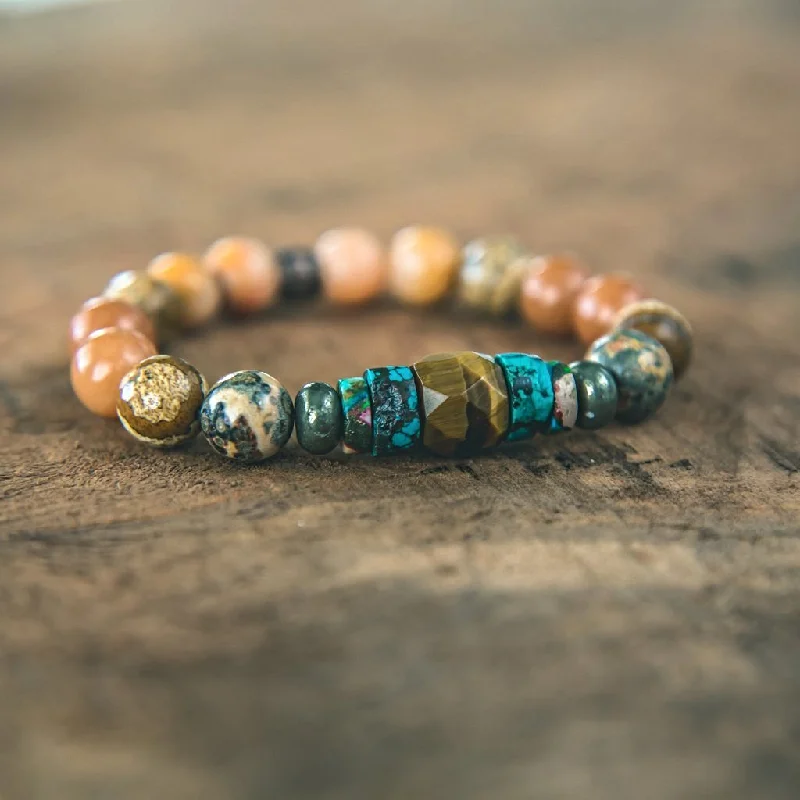 Bead row bangles-Highest Potential: Tiger's Eye, Opal, Turquoise, Pyrite, Jasper Energy Bracelet