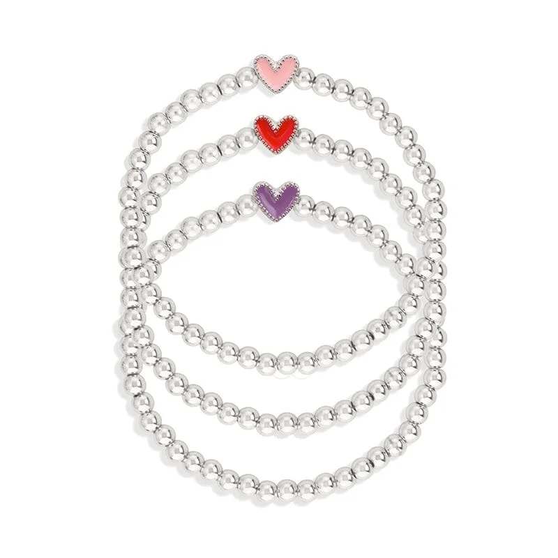 Solid stone bangles-Heart Stretch Bracelet Set (Set of 3)