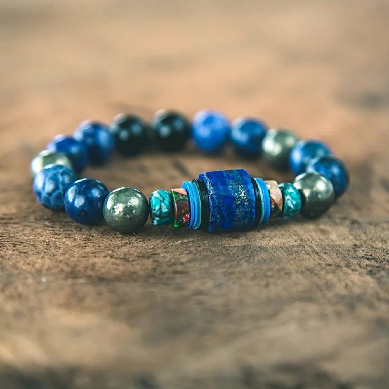 Petite wing bangles-Soul Sister Stacking Bracelet: Lapis Lazuli-Pyrite-Onyx-Jasper-Agate Bracelet