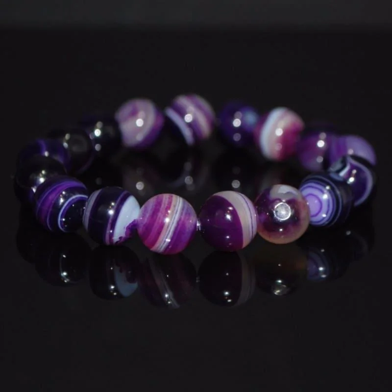 Waxing moon bangles-Purple Stripe Onyx Unisex Bracelets