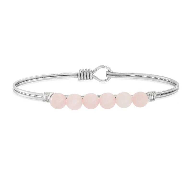 Stamped letter bangles-Rose Quartz Energy Stone Bracelet for Love