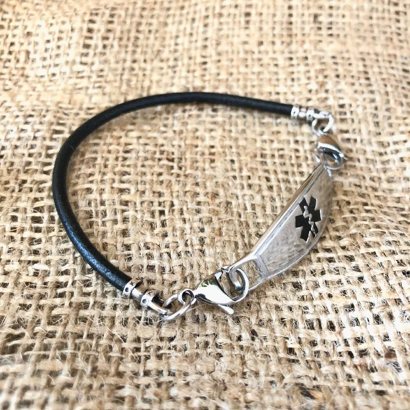 Craft-made bangles-Rolled Leather Medical Alert Bracelet