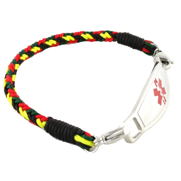 Bead link bracelets-Rasta Braided Men's Medical Alert Bracelet w/Max